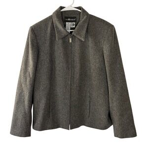 Sag Harbor Womens Gray Wool Blend Full‎ Zip Jacket Blazer Size 16 Career Office